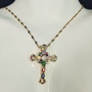 Elegant Multicolor Cross Pendant Necklace